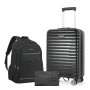 Smicure Carry On Luggage Sets 3 Piece with Spinner Wheel, Hardside Lightweight Business Suitcase with College Backpack and Travel Essentials, Black