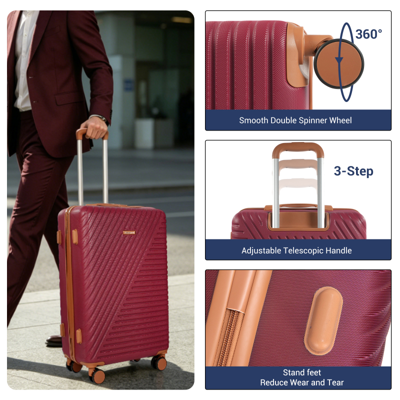5-Piece Luggage Set, Hard Shell Suitcases with Spinner Wheels,TSA Lock,Travel Tote Bag & Cosmetic Pouch, Red