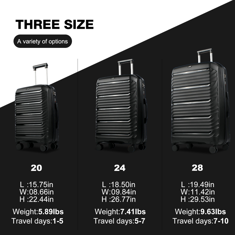 Travelhouse 3 Piece Hardshell Luggage Set Hardside Lightweight Suitcase with Lock Spinner Wheels and 2 Packing Cubes.(Black)