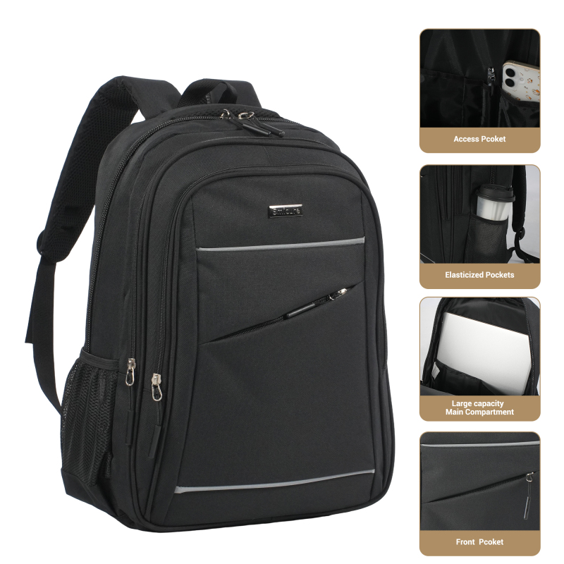 Smicure Carry On Luggage Sets 3 Piece with Spinner Wheel, Hardside Lightweight Business Suitcase with College Backpack and Travel Essentials, Black