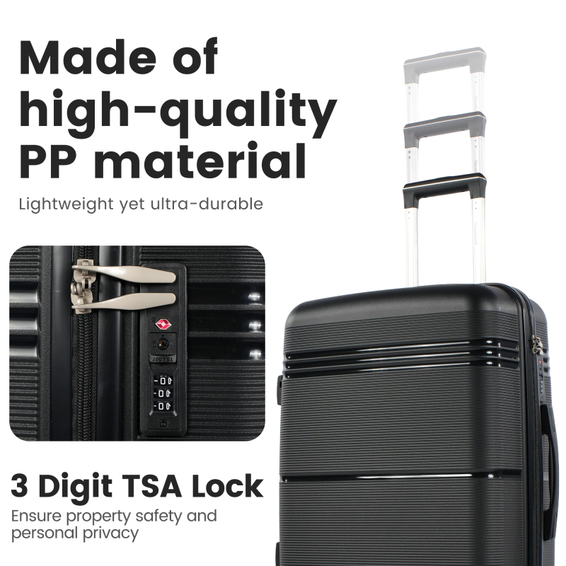 NiceTravel 8-Piece Hardside Luggage Set, Lightweight Suitcase with TSA Lock & Expandable Travel Tote Bag and Packing Cube, Black