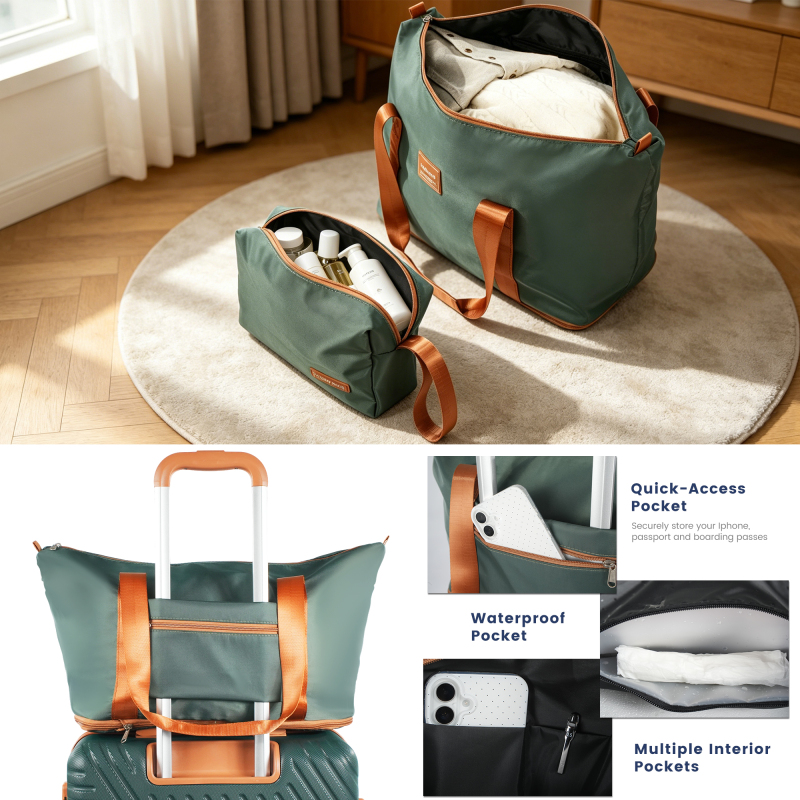 5-Piece Luggage Set, Hard Shell Suitcases with Spinner Wheels,TSA Lock,Travel Tote Bag & Cosmetic Pouch, Green