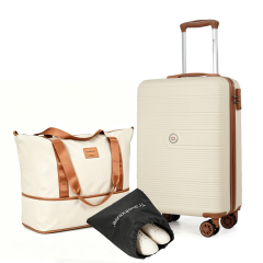 Travelhouse 3-Piece Hardside Spinner Carry on Luggage Set with TSA Lock and Travel Bag, White