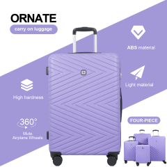 luggage 4-piece ABS lightweight suitcase with rotating wheels, 24 inch and 28 inch with TSA lock, (16/20/24/28) Light Purple