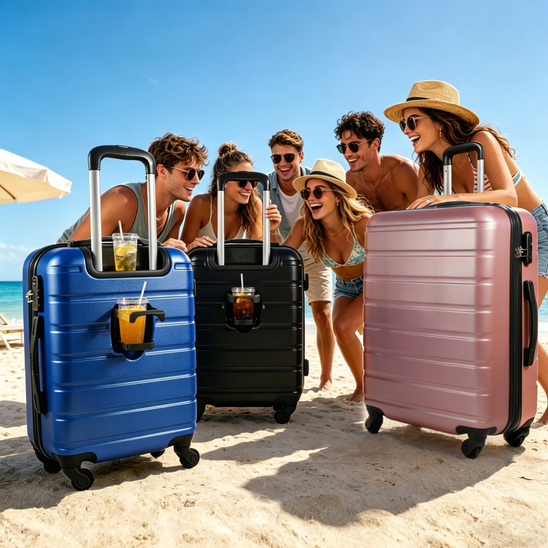 NiceTravel Luggage Set (20/24/28 inch),Hard-shell suitcase with Cup Holder(20"), Combination Locks & 360° Spinner Wheels, Pink