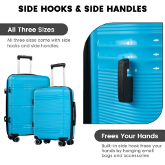 NiceTravel 3 Piece Hardside Luggage set, Lightweight Hard Shell Suitcase with TSA Lock Carry on and Checked Luggage, Blue