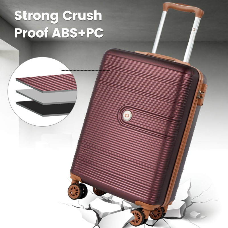 Travelhouse 3-Piece Hardside Spinner Carry on Luggage Set with TSA Lock and Travel Bag, Wine Red