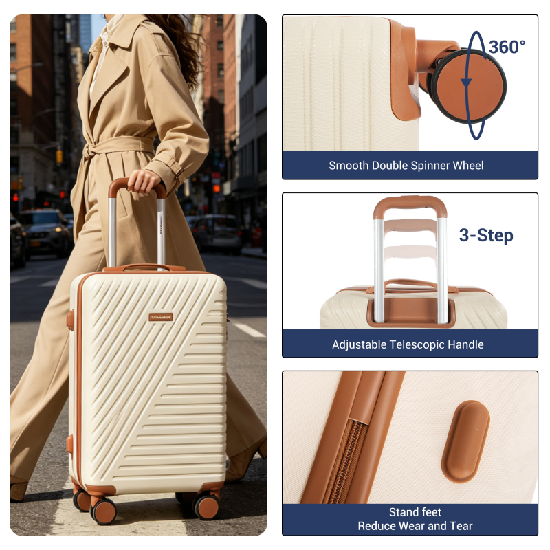 5-Piece Luggage Set, Hard Shell Suitcases with Spinner Wheels,TSA Lock,Travel Tote Bag & Cosmetic Pouch, Creamy White