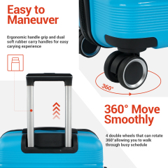 NiceTravel 3 Piece Hardside Luggage set, Lightweight Hard Shell Suitcase with TSA Lock Carry on and Checked Luggage, Blue