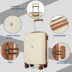 Travelhouse 3-Piece Hardside Spinner Carry on Luggage Set with TSA Lock and Travel Bag, White