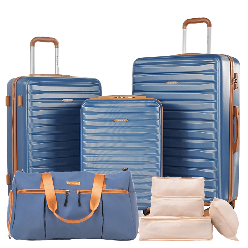 Hardside Luggage Sets 3 Piece, Hardshell Suitcase TSA Lock Spinner Wheel with Travel Duffle Bag and 4 Packing Cube.Blue