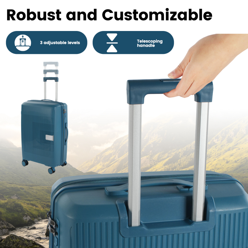 Travelhouse 3 Piece Checked Hard Shell Luggage Set Lightweight Suitcase with Lock and Spinner Wheels,Peacock blue