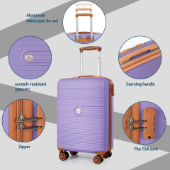 Travelhouse 3-Piece Hardside Spinner Carry on Luggage Set with TSA Lock and Travel Bag, Purple