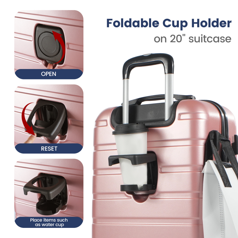 NiceTravel Luggage Set (20/24/28 inch),Hard-shell suitcase with Cup Holder(20"), Combination Locks & 360° Spinner Wheels, Pink