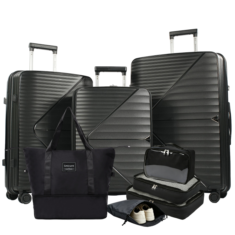 Luggage Sets 3 Piece with Spinner Wheel, Hardside TSA Suitcase Set with Travel Duffle Bag and 4 Packing Cube, Lightweight Travel Luggage for Men and Women, Black