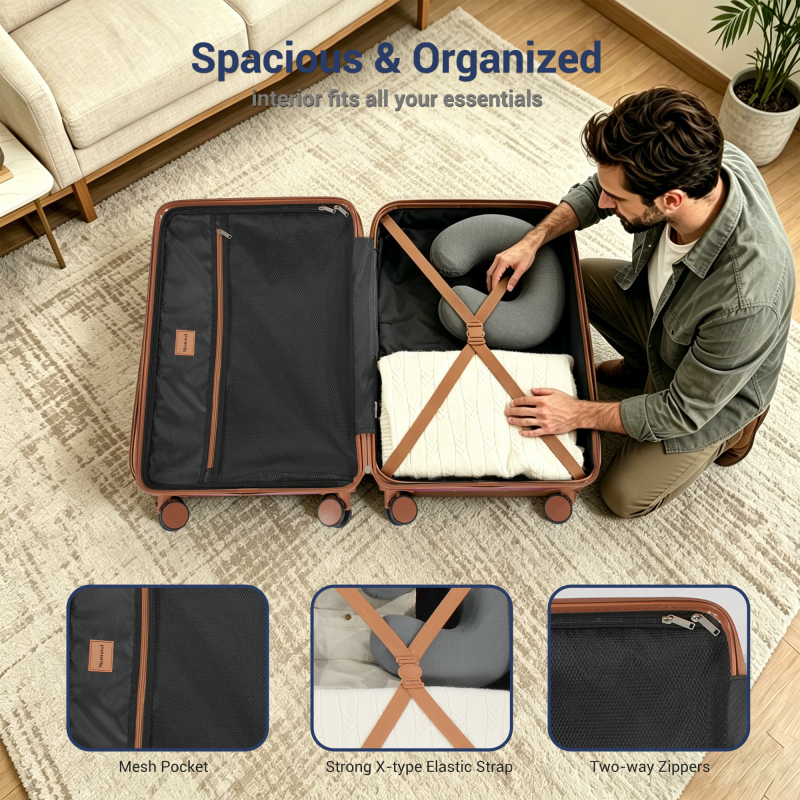5-Piece Luggage Set, Hard Shell Suitcases with Spinner Wheels,TSA Lock,Travel Tote Bag & Cosmetic Pouch, Creamy White
