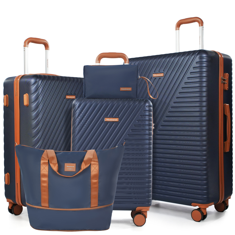 5-Piece Luggage Set, Hard Shell Suitcases with Spinner Wheels,TSA Lock,Travel Tote Bag & Cosmetic Pouch, Blue