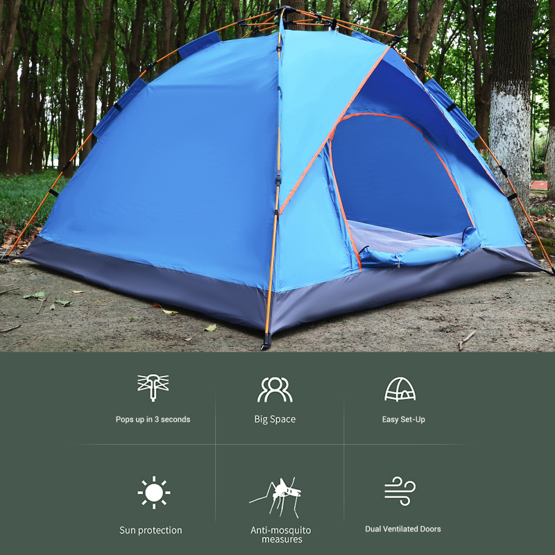 Forest Myth 2 Person Instant Camping Tent, Auto Setup Pop Up Tent for Camping/Hiking/Travel, Blue