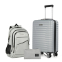 Smicure Carry On Luggage Sets 3 Piece with Spinner Wheel, Hardside Lightweight Suitcase with Backpack and Travel Essentials, Gray