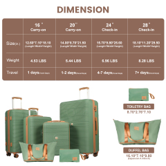 Travelhouse 6 Piece Hardshell Luggage Set Lightweight Suitcase with TSA Lock and Spinner Wheels and Duffle Bag,Green