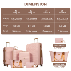 Travelhouse 6 Piece Hardshell Luggage Set Lightweight Suitcase with TSA Lock and Spinner Wheels and Duffle Bag,Pink