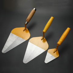 Wooden Handle Round High Carbon Hardened Tempered Steel Masonry Bricklaying Trowel With Cap End