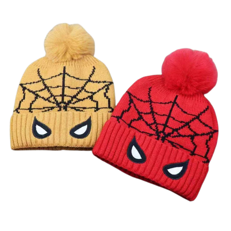 Autumn and winter spider man children's winter hat baby cartoon warm knitted hat embroidery Beanie boy girl