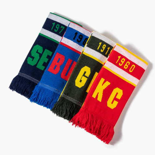 LOW MOQ OEM Custom Logo Football Scarf Acrylic Football Scarf Knitting Pattern Cashmere Football Scarf Women Men Quantity Winter