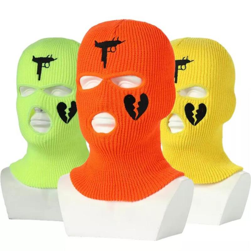 Wholesale Winter Warm Designer Knitted Beanie Face Cover Hat Outdoor Windproof Sniper Gang Neon Ski Mask 3 Holes Knit Balaclava