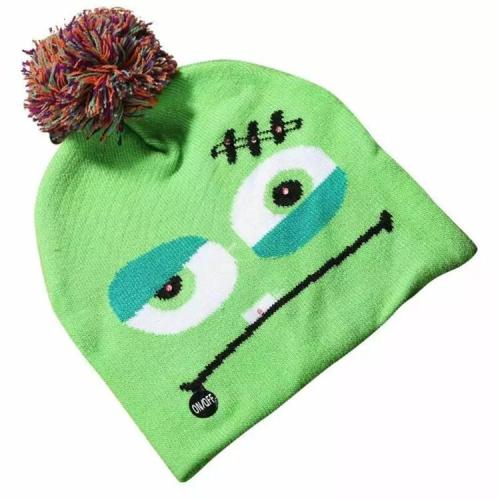 Custom Halloween embroidered pompon acrylic cuffs Jacquard Knit Winter Hat Beanie urinal cap