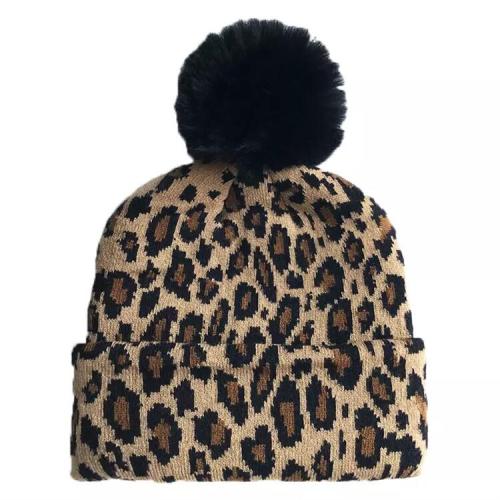 Custom 100% acrylic leopard knitted pea winter hat, no brim knitted hat