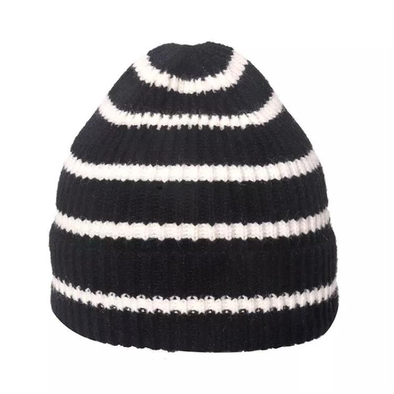 2023 High quality winter new design Acrylic jacquard stripe knitted custom knitted skull beanie for both men and women