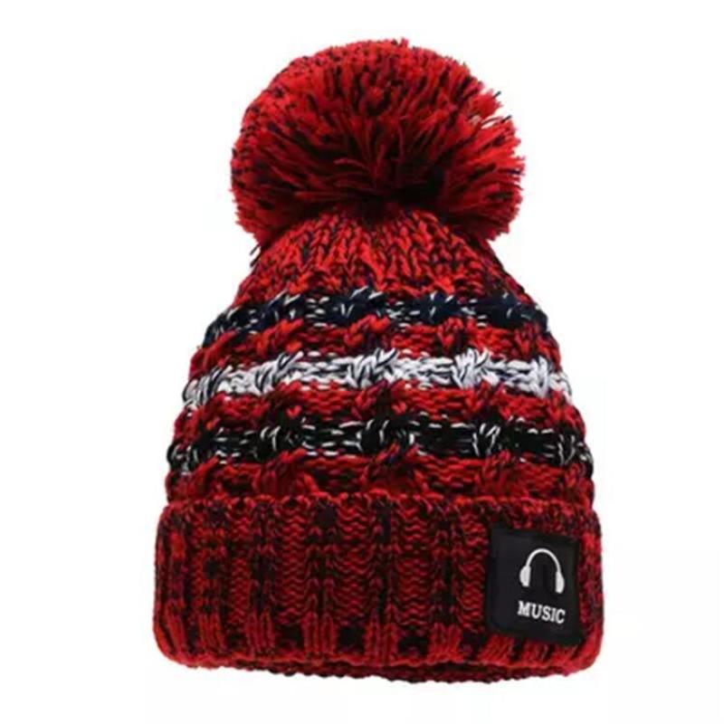 Bicycle ear protection fur ball winter hat thickened pompon wool lining brimless brimless women's music stripe knitted hat