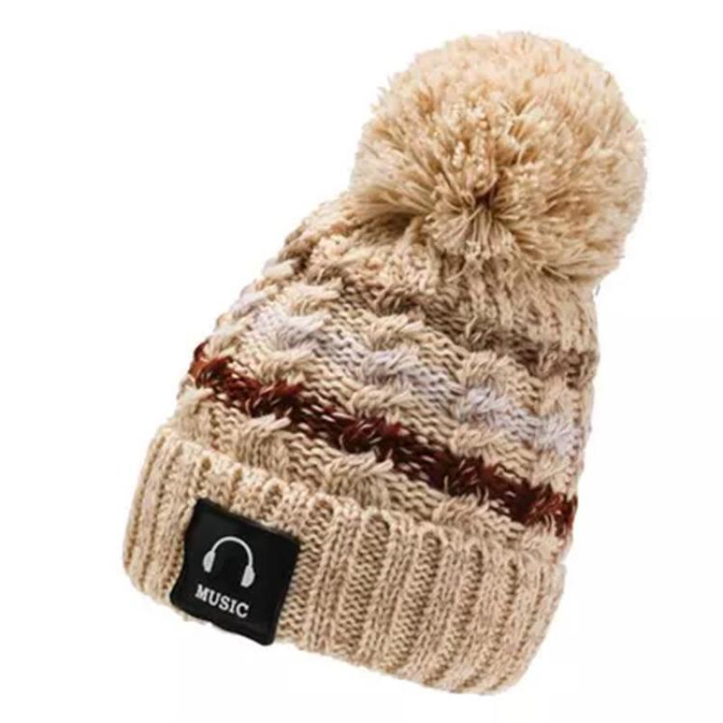 Bicycle ear protection fur ball winter hat thickened pompon wool lining brimless brimless women's music stripe knitted hat