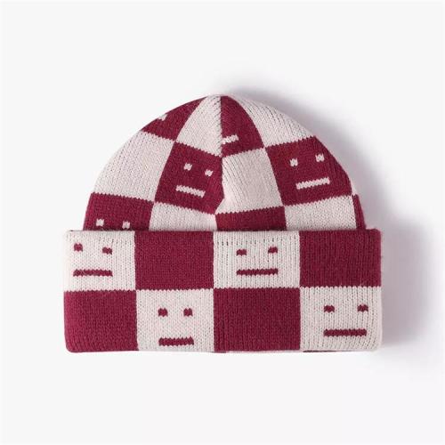 Winter thick knitting hat printed flanging hat Men's and women's Ins robot smiling face double layered beanie urinal cap