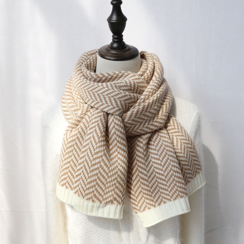 Faux Wool cashmere scarf autumn women winter color contrasting herringbone knit scarf bib color matching warm scarf