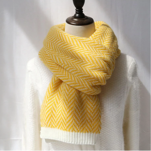 Faux Wool cashmere scarf autumn women winter color contrasting herringbone knit scarf bib color matching warm scarf