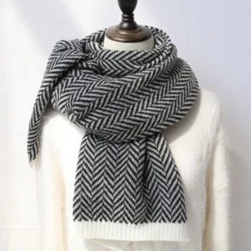 Faux Wool cashmere scarf autumn women winter color contrasting herringbone knit scarf bib color matching warm scarf