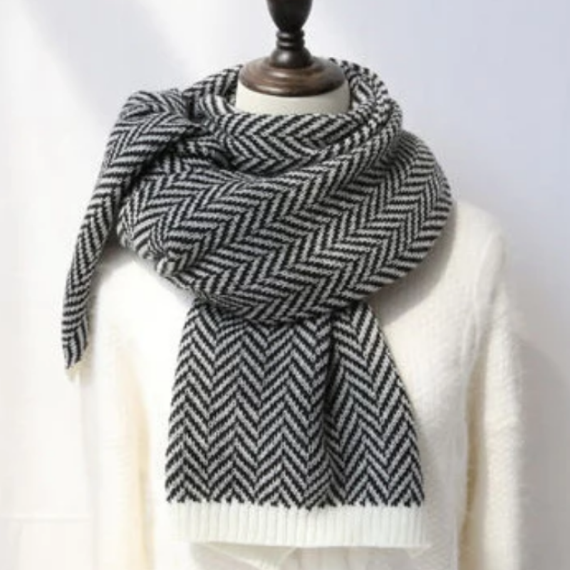Faux Wool cashmere scarf autumn women winter color contrasting herringbone knit scarf bib color matching warm scarf