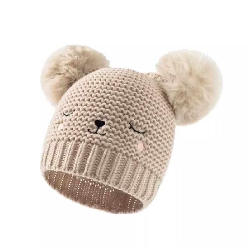 Casual little girl boy baby children winter knitted hat and Hat Baby wool brimless urinal cap with smiling face embroidery