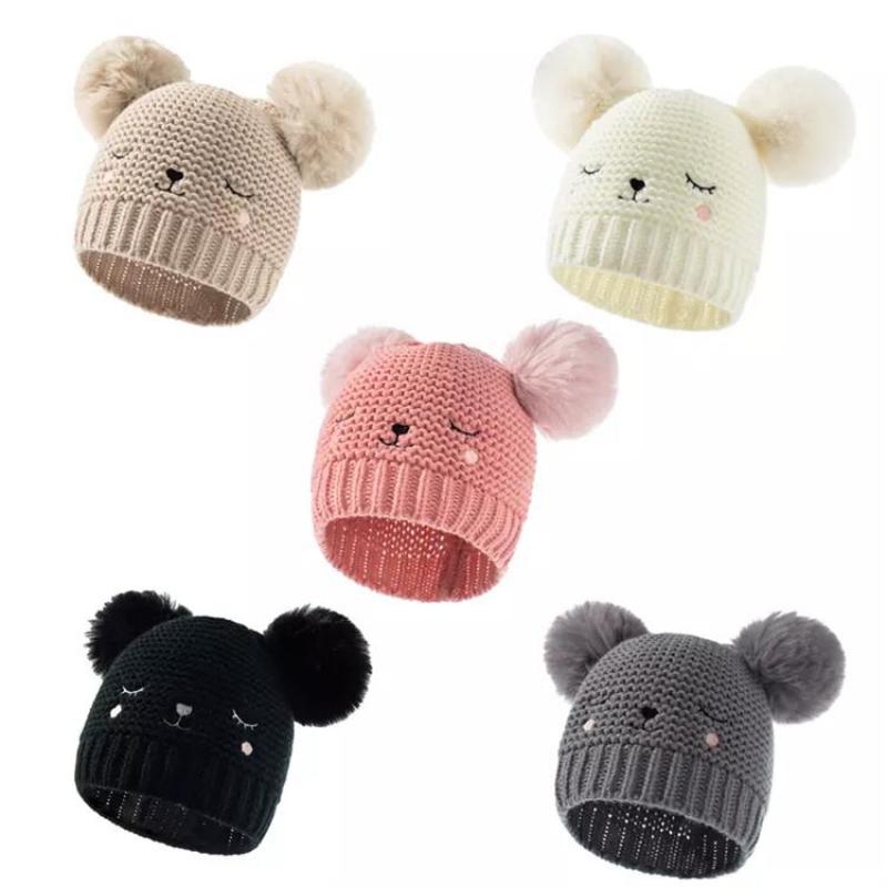 Casual little girl boy baby children winter knitted hat and Hat Baby wool brimless urinal cap with smiling face embroidery