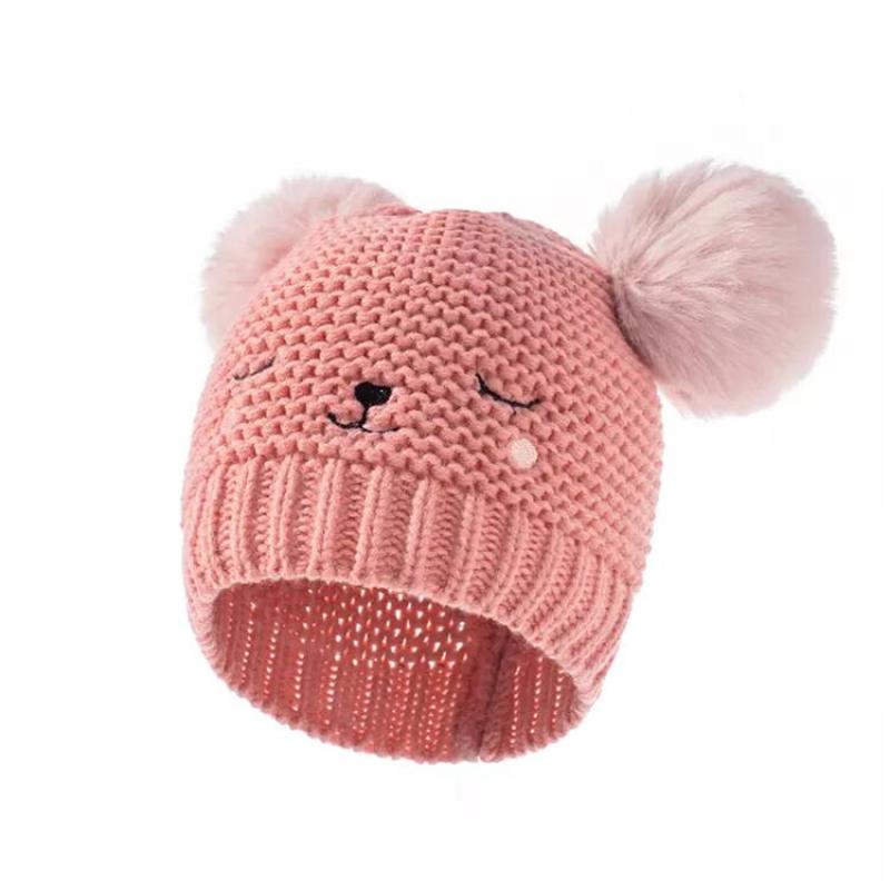 Casual little girl boy baby children winter knitted hat and Hat Baby wool brimless urinal cap with smiling face embroidery
