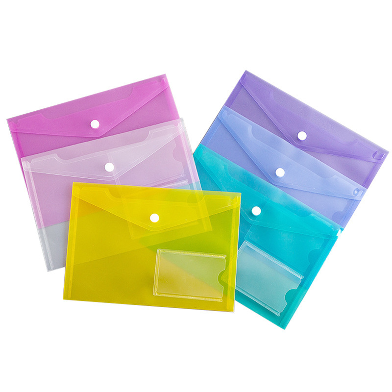 Stationery cheap clear file folder a4 size plastic a4 document wallet file folders file envelopes with button closure