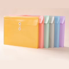 new design Color PVC Envelope Bag A4 Office Plastic Transparent File Folder Document Storage Bag With String Closure