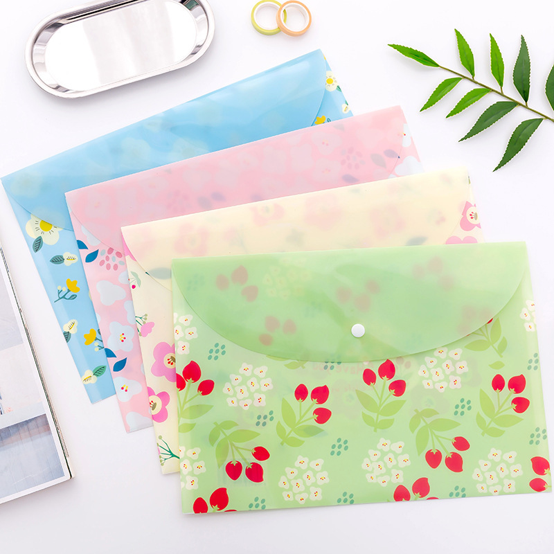new design Plastic Transparent A4 Snap File Bag Student Stationery Gift Storage Bag Wholesale Customization