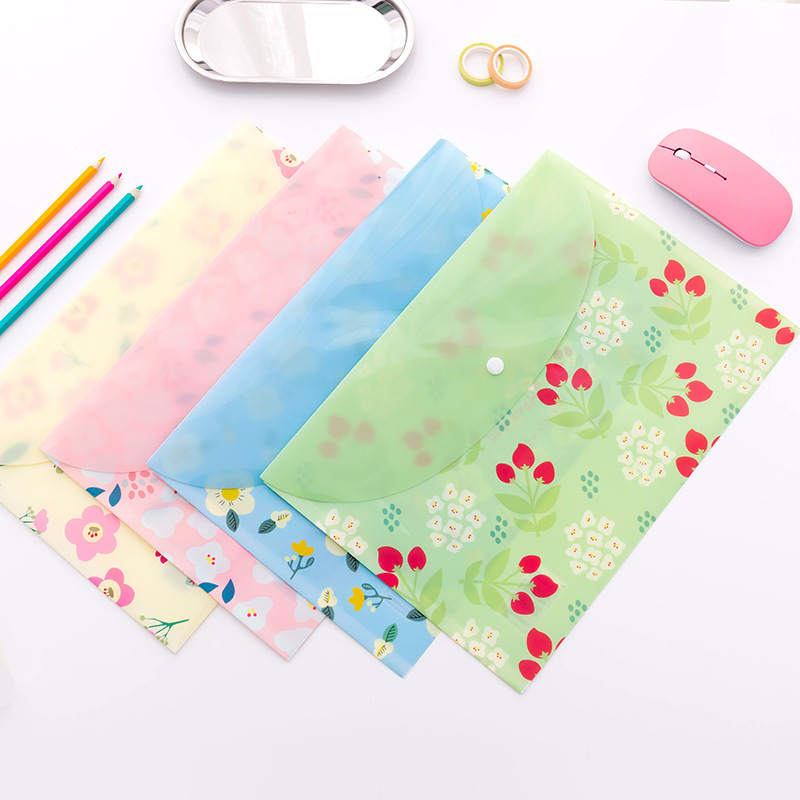 new design Plastic Transparent A4 Snap File Bag Student Stationery Gift Storage Bag Wholesale Customization