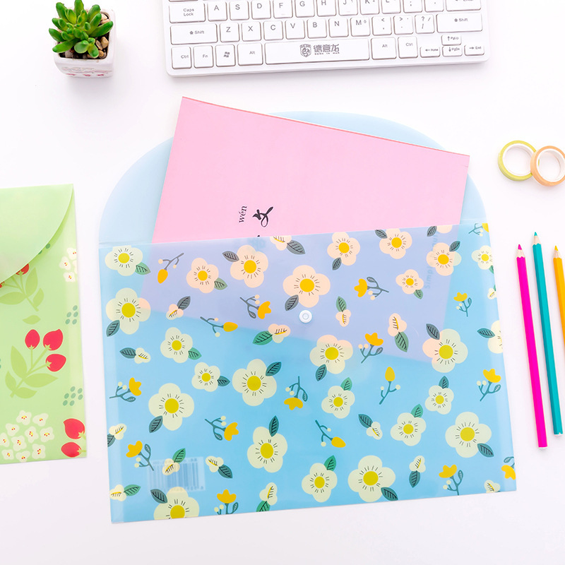 new design Plastic Transparent A4 Snap File Bag Student Stationery Gift Storage Bag Wholesale Customization