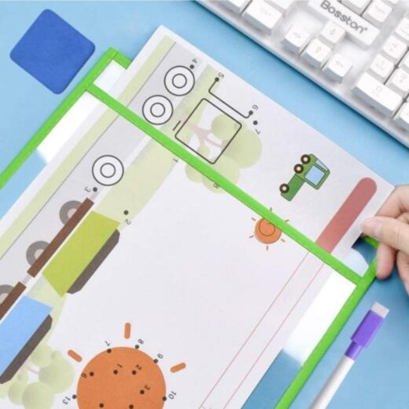Writing transparent PVC erasable stationery bag assorted colors dry erase pockets