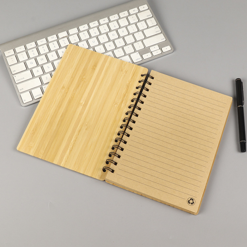 New products A5 bamboo cover Reusable sprial diary notebook