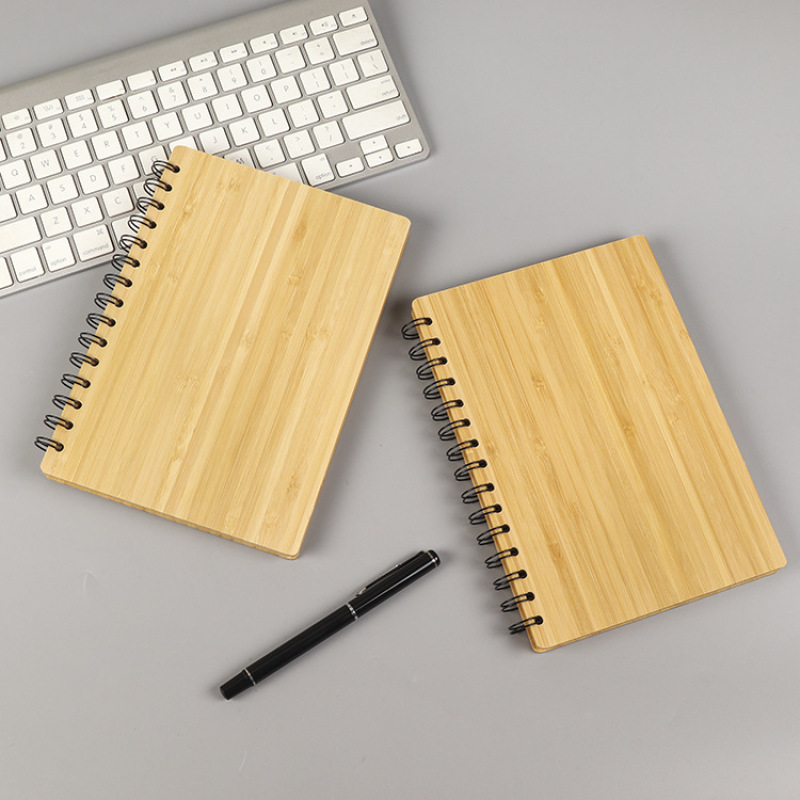 New products A5 bamboo cover Reusable sprial diary notebook